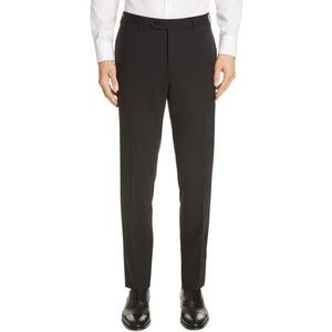 Luigi Bianchi Montova Mens Slim Fit Flat Front Wool Trousers 40 Black